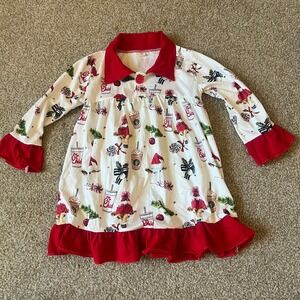 Toddler Girls Christmas Cow Coffee Ruffle Dress Red White Boutique 2T